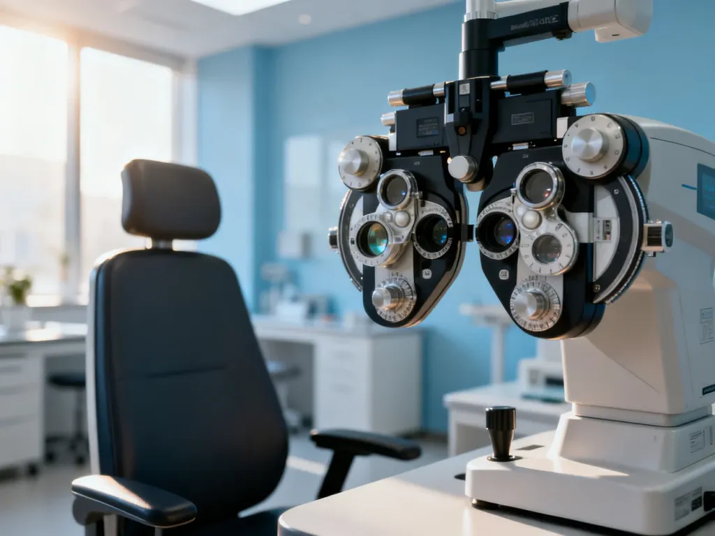 Nowoczesny autorefraktometr w gabinecie optometrycznym, służący do precyzyjnego badania wzroku bez użycia kropli.