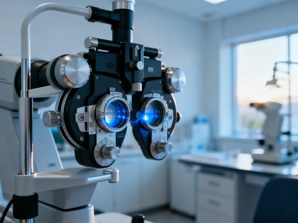 Nowoczesny sprzęt diagnostyczny w gabinecie okulistycznym służący do precyzyjnego badania wzroku po zabiegu laserowym.